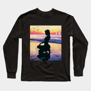 Woman Birds And The Ocean Long Sleeve T-Shirt